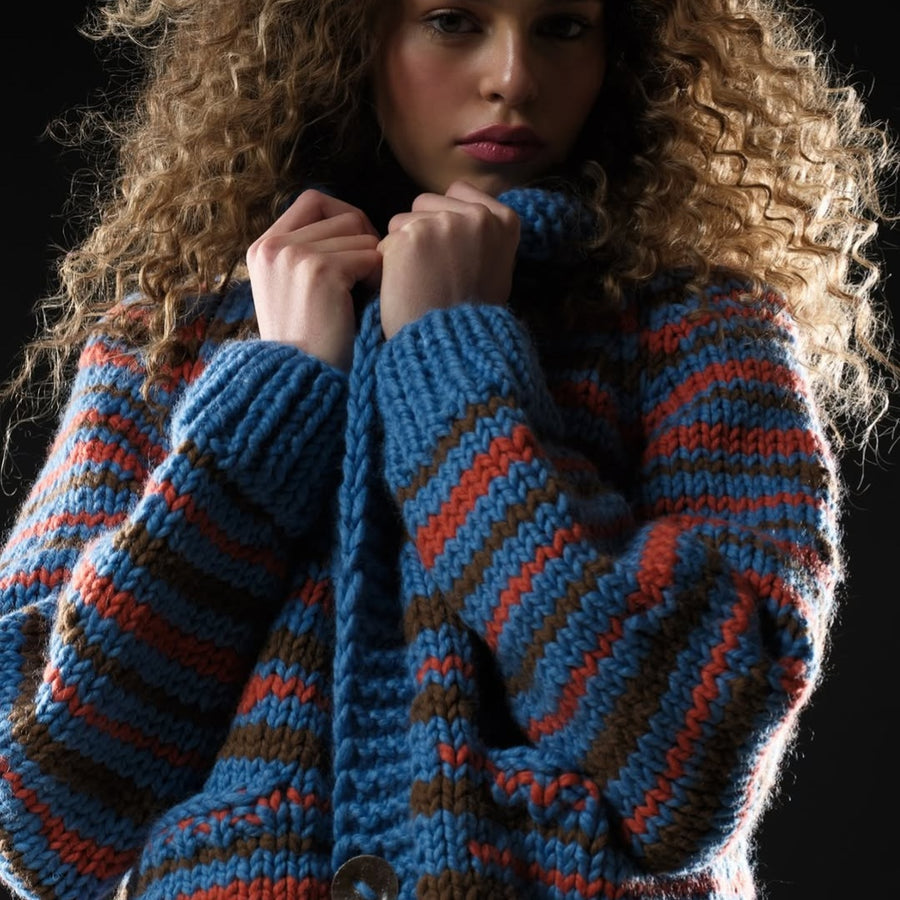 Cardigan-'No Waste' Handknit (Denim)