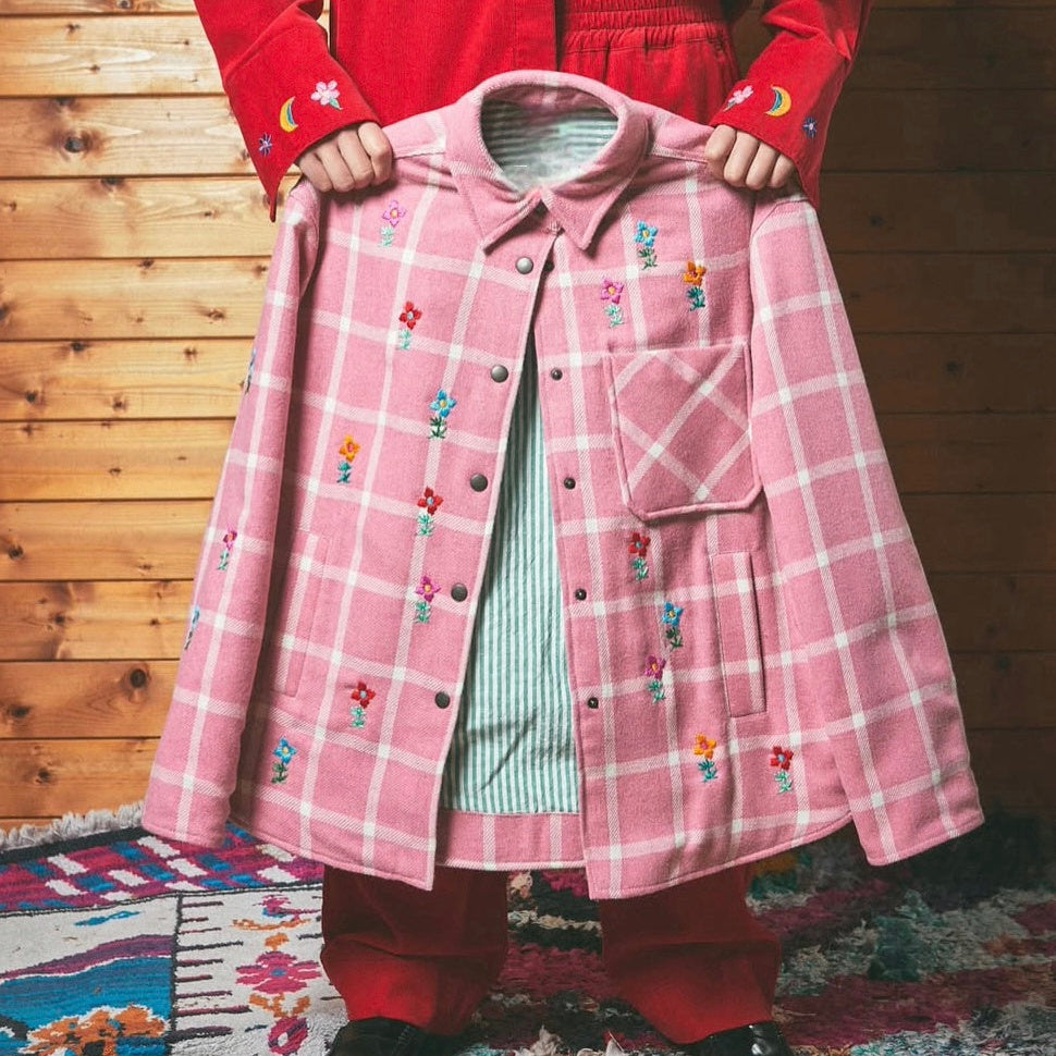Chore Coat- Women's Embroidered Wool Check