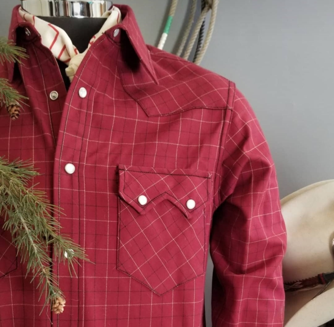 The Highwayman- Men's Red Windowpane Long Sleeve Western Shirt