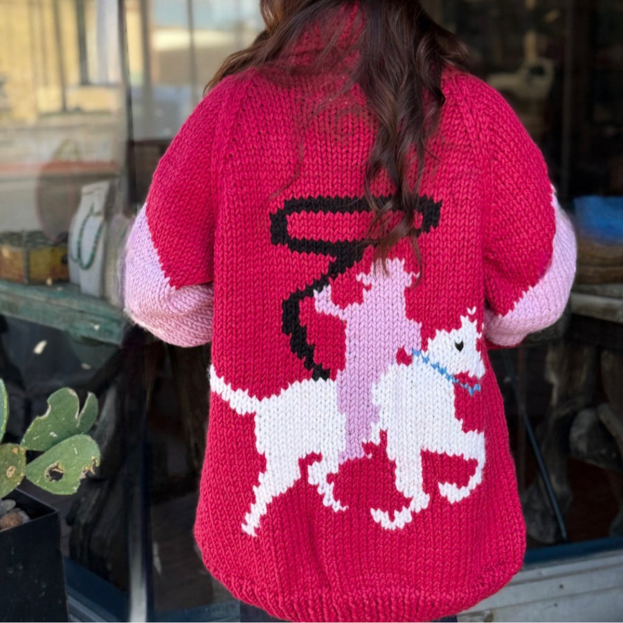 Cardigan- Handknit Cowboy Cardi (Cranberry)