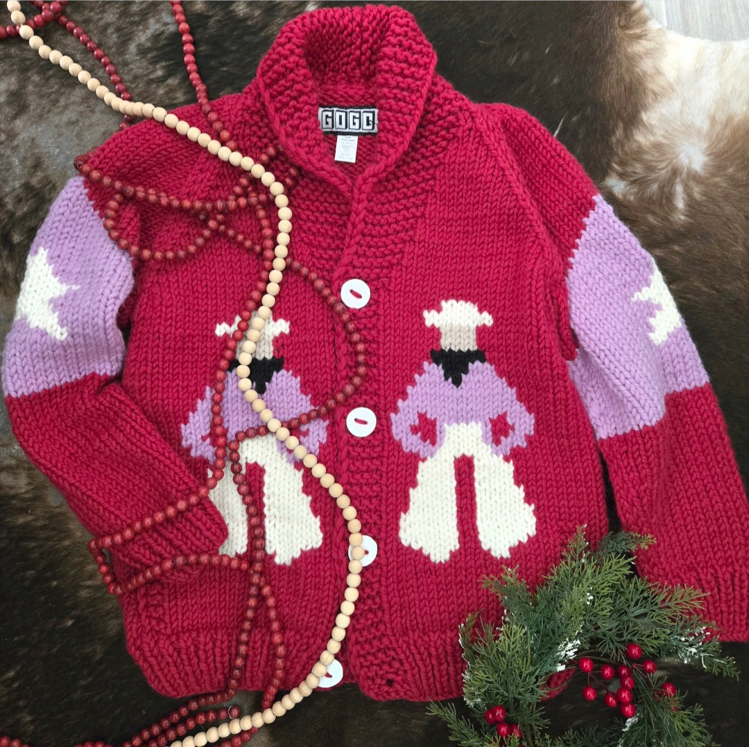 Cardigan- Handknit Cowboy Cardi (Cranberry)
