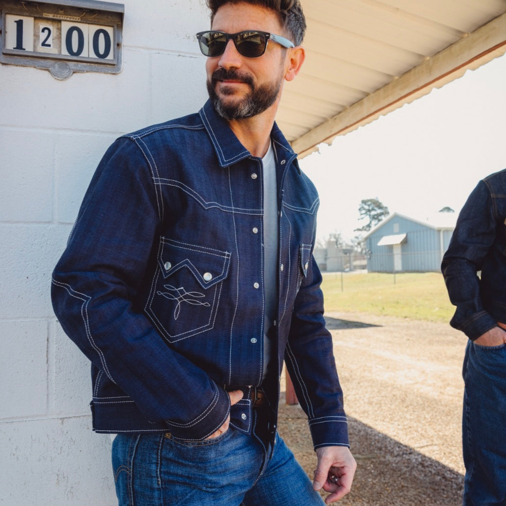 Jack of Diamonds- Men's Deep Indigo Herringbone Denim Jacket