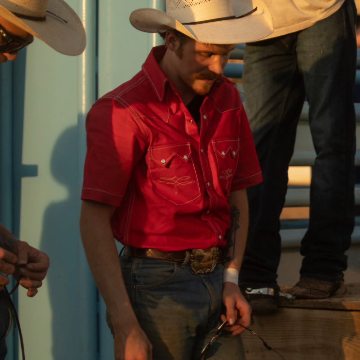 The Highwayman- Men's Short Sleeve Red Denim Western Shirt