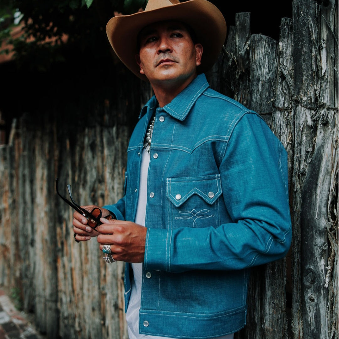 Jack of Diamonds- Men's Turq Selvedge Denim Jacket