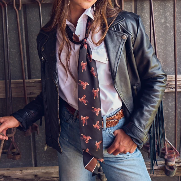 Long Skinny Tie- Preppy Saddle