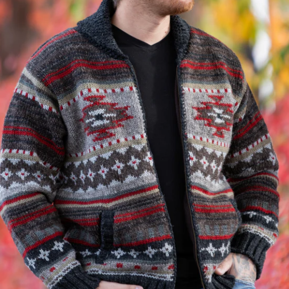 Sweater- Men's Handknit Chimayo Cardigan (Black)