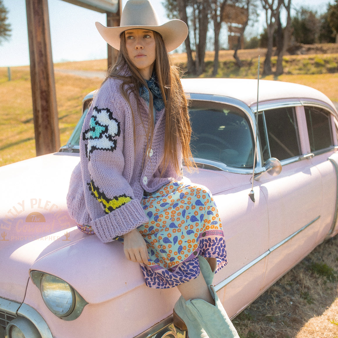 Cardigan- Handknit Floral Jacket (Lilac)