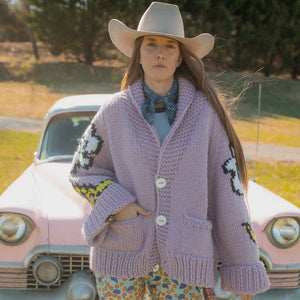 Cardigan- Handknit Floral Jacket (Lilac)