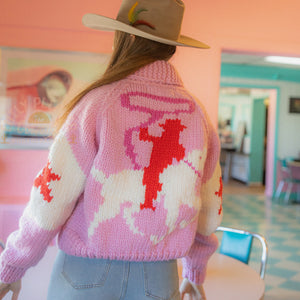 Cardigan- Handknit Cropped Cowboy Cardi (Bubblegum)