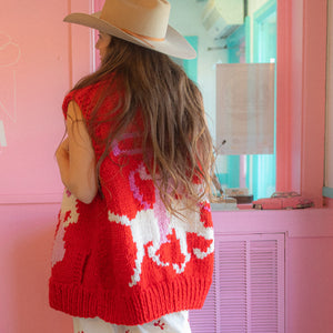 Vest- Handknit Cowboy Swing Vest (Cherry)