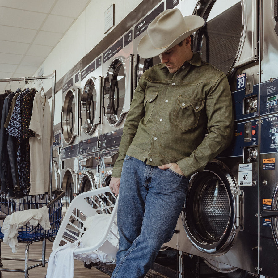 Jack Of Diamonds- Men's Moss Green Selvedge Denim Jacket