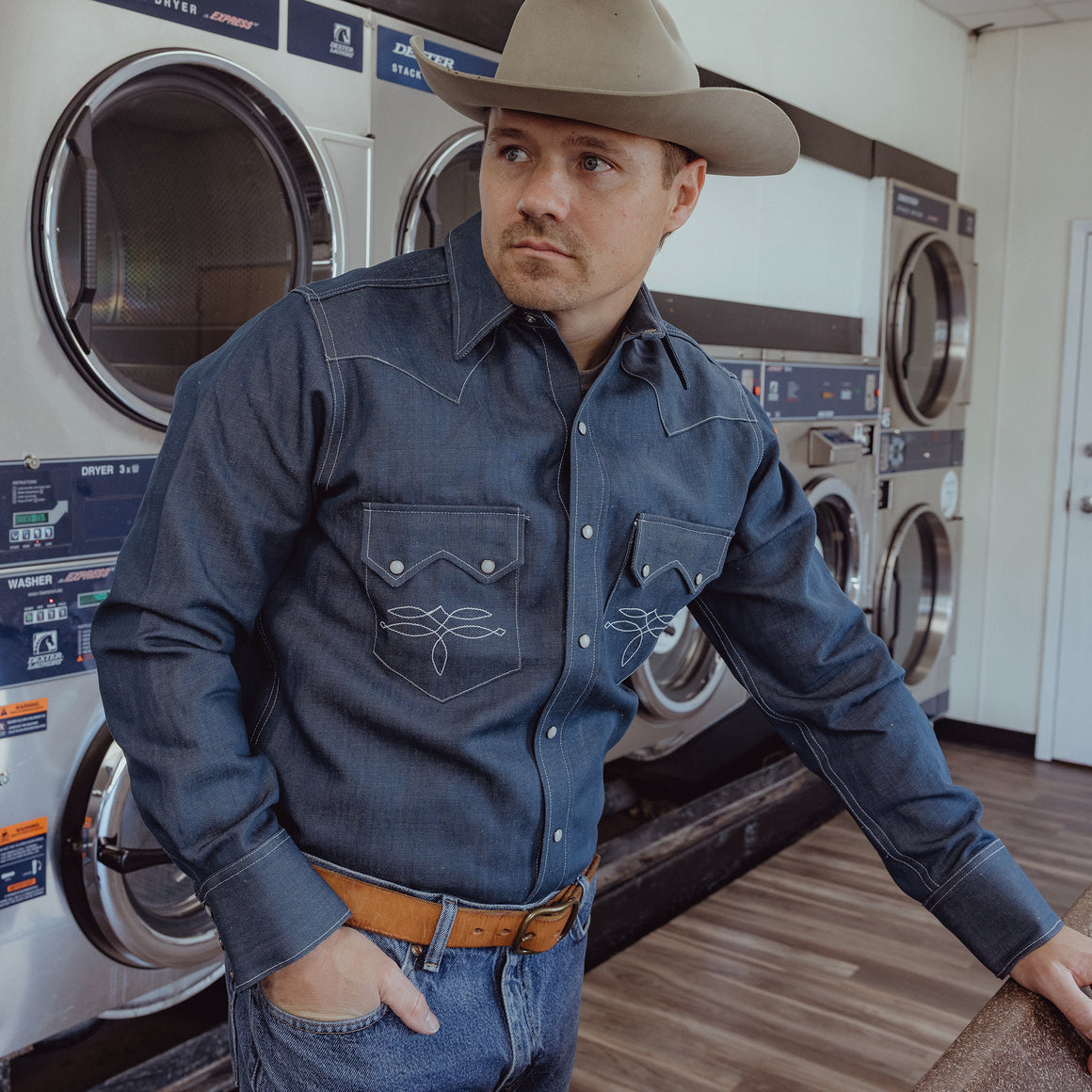 The Highwayman- Men's Blue Linen/Cotton Long Sleeve Western Shirt