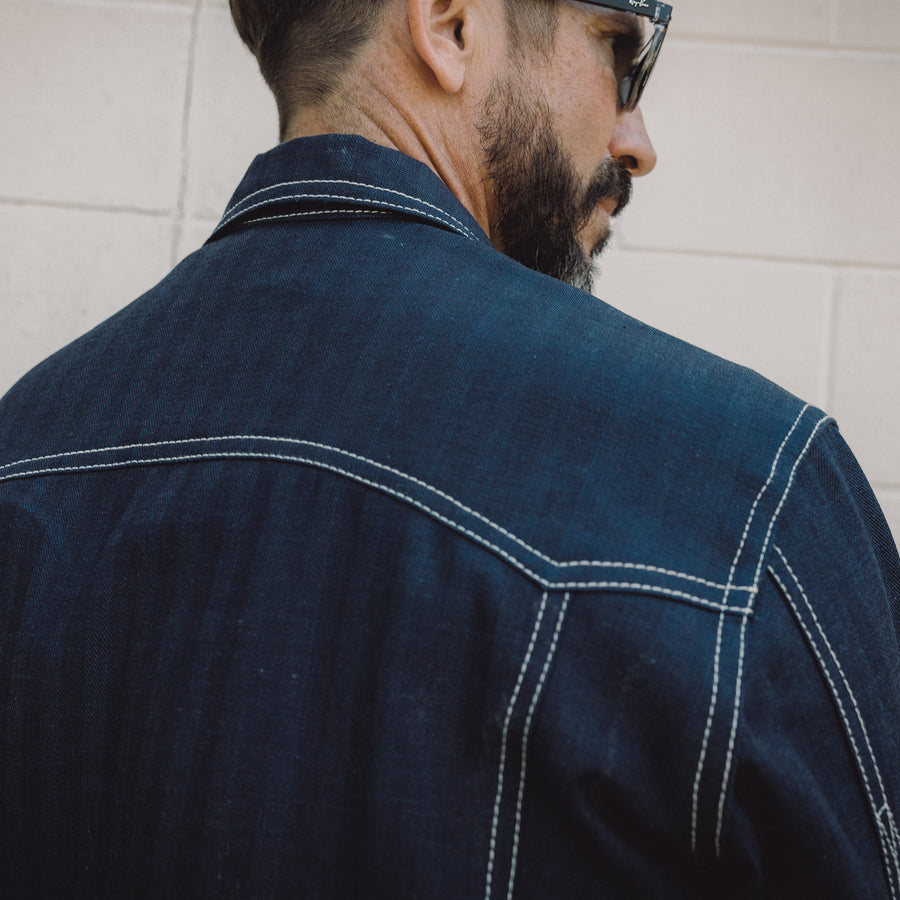 Jack of Diamonds- Men's Deep Indigo Herringbone Denim Jacket