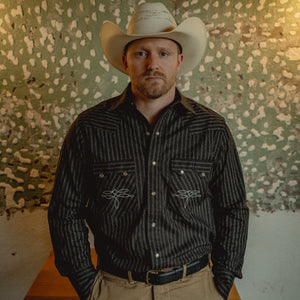The Rambler- Men's Long Sleeve Vintage Stripe Western Shirt (Black)