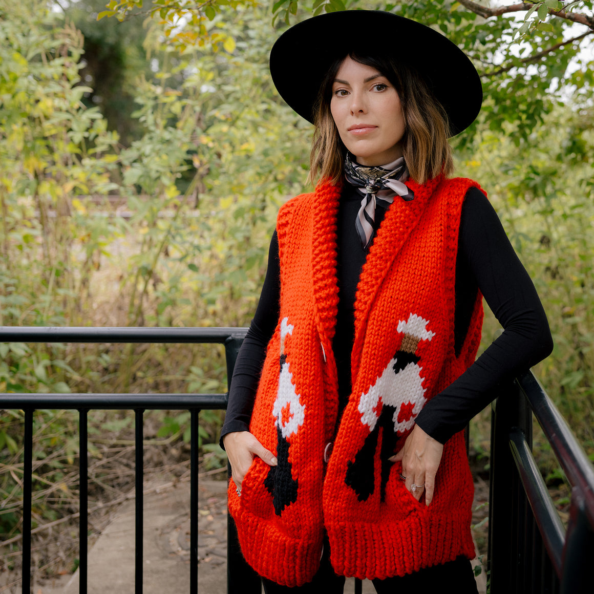 Vest- Handknit Cowboy Swing Vest (Red)