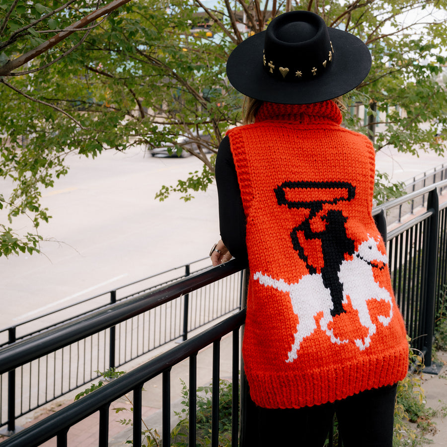 Vest- Handknit Cowboy Swing Vest (Red)