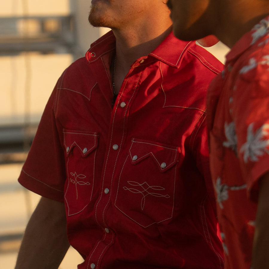 The Highwayman- Men's Short Sleeve Red Denim Western Shirt