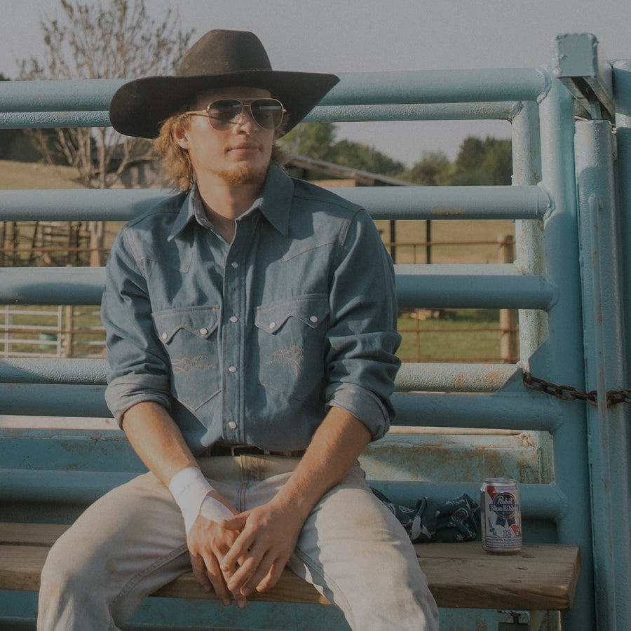 Highwayman- Men's Blue Denim Western Shirt