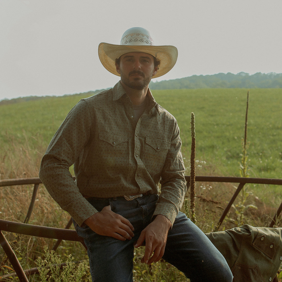 The Rambler- Men's Long Mosaic Western Shirt (Cypress)