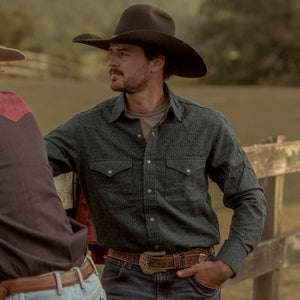 The Rambler- Men's Long Sleeve Mosaic Western Shirt (Indigo)