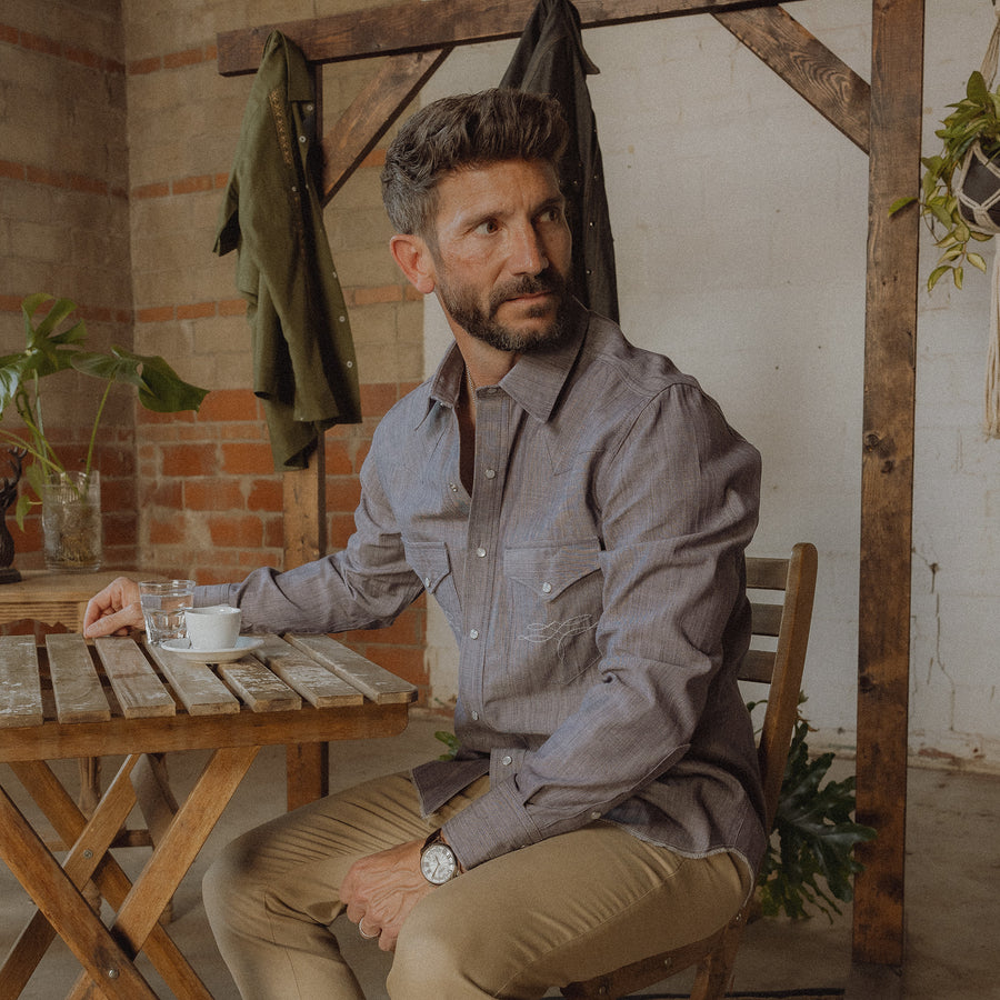 The Rambler- Men's Variegated Indigo Dye Selvedge Western Shirt