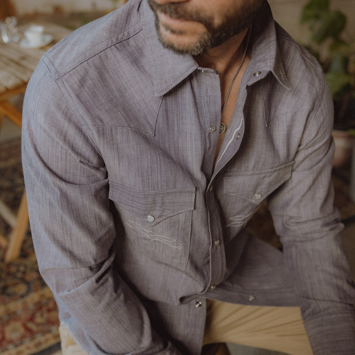 The Rambler- Men's Variegated Indigo Dye Selvedge Western Shirt