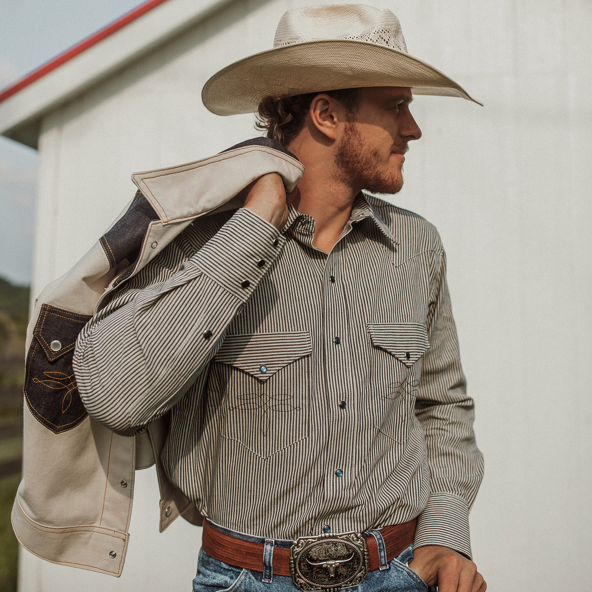 The Rambler- Men's Selvedge Stripe Western Shirt