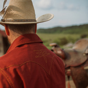 The Rambler- Men's Bootstitched Deep Red Selvedge Denim Western Shirt