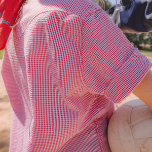 Wing Man- Men's Short Sleeve Seersucker Check (Red)