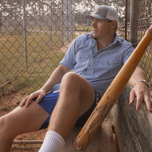 Wing Man- Men's Short Sleeve Seersucker Check (Blue)