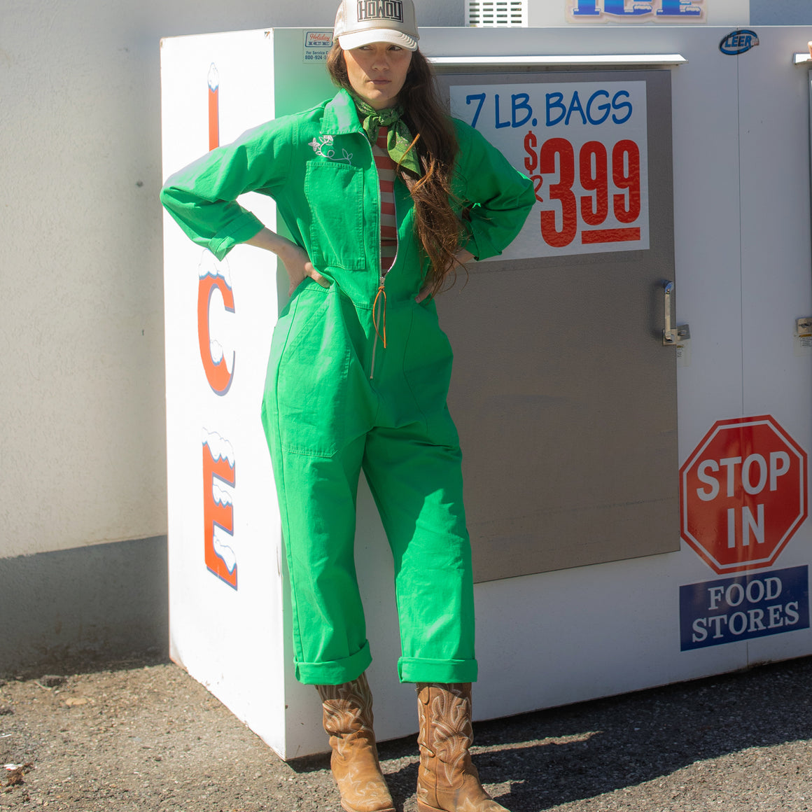 Coverall- Chainstitched Grass Green Field Bloom (sz.S & L)