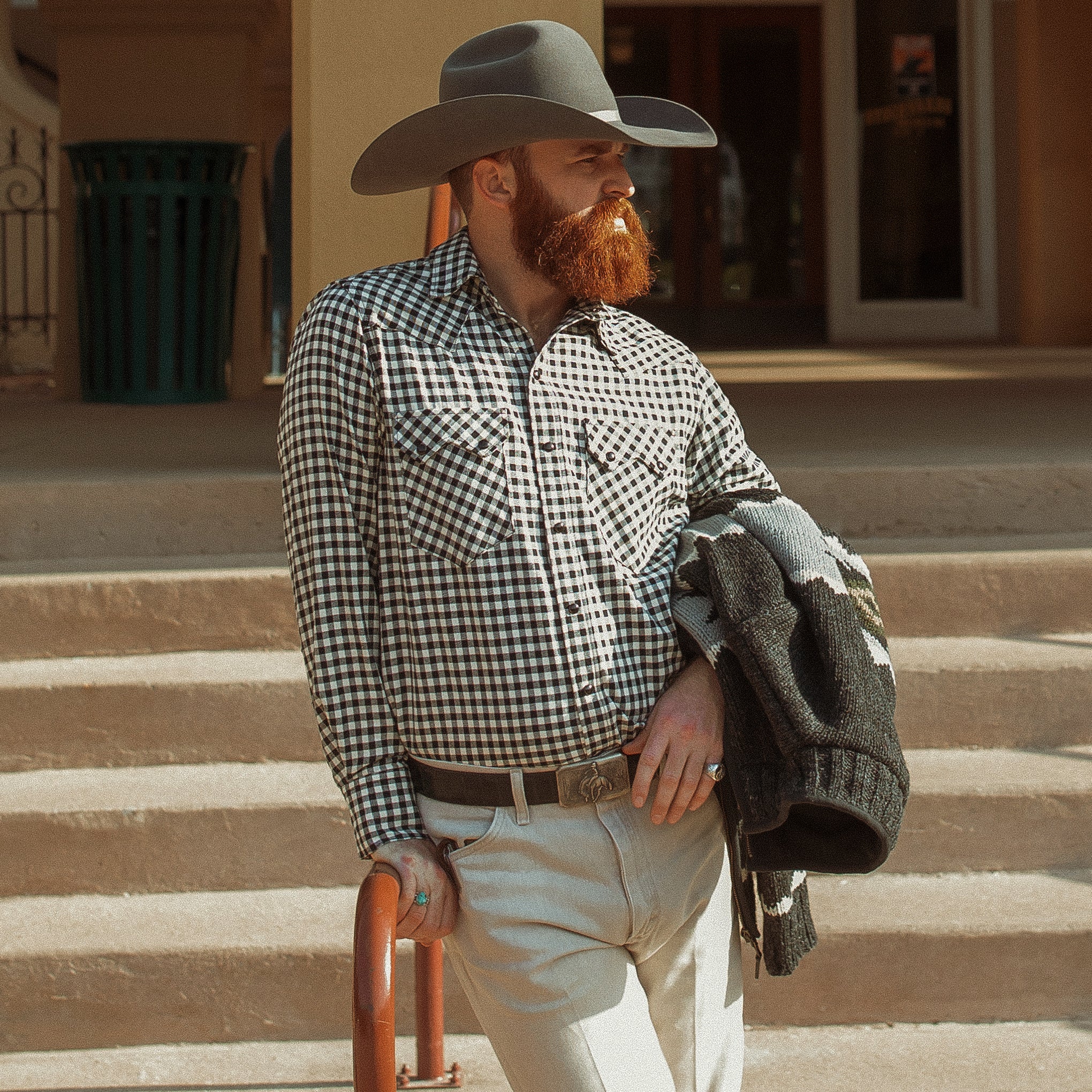 Checkmate- Men's Gingham Check Western Shirt