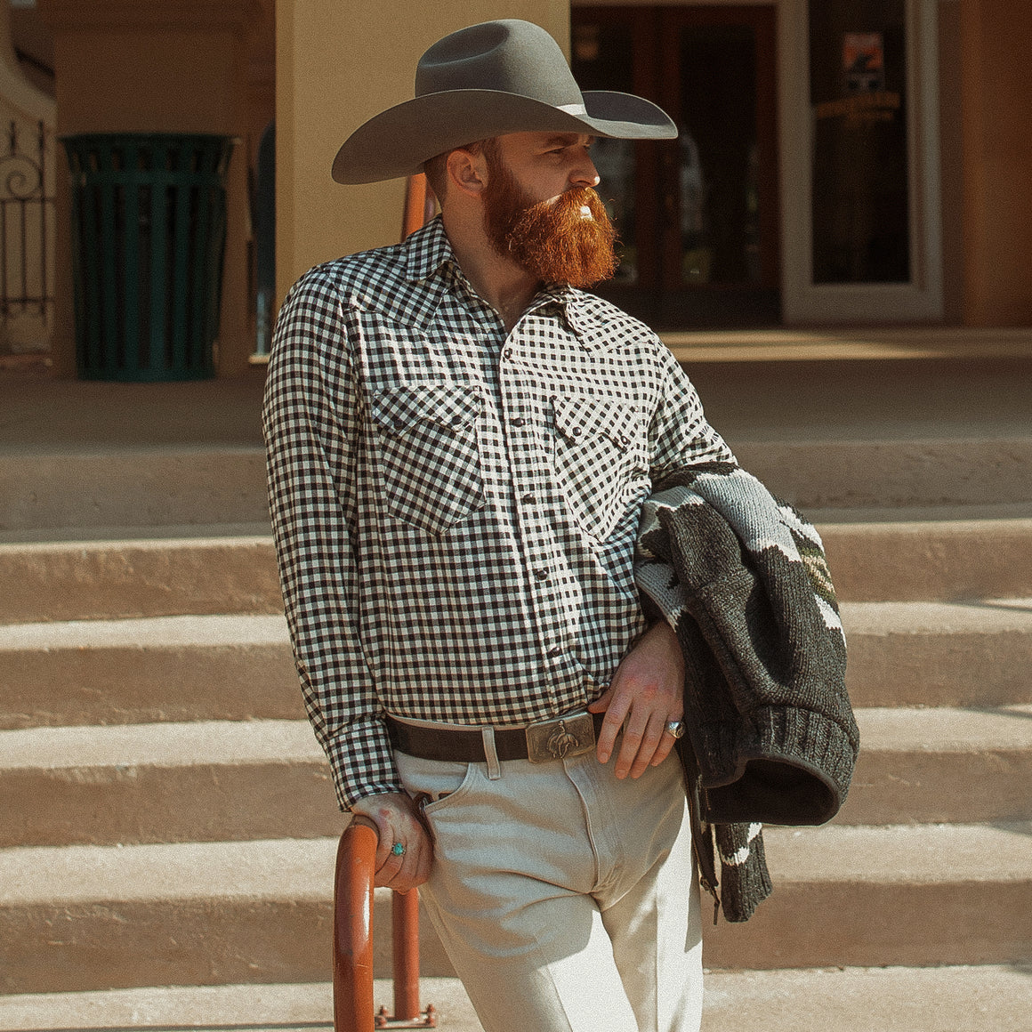 Checkmate- Men's Gingham Check Western Shirt