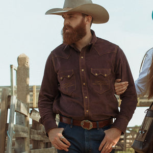 The Highwayman- Men's Long Sleeve Espresso Corduroy Western Shirt