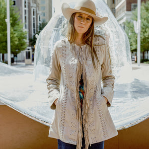 Jacket- Women's Vintage inspired fringed Lambsuede