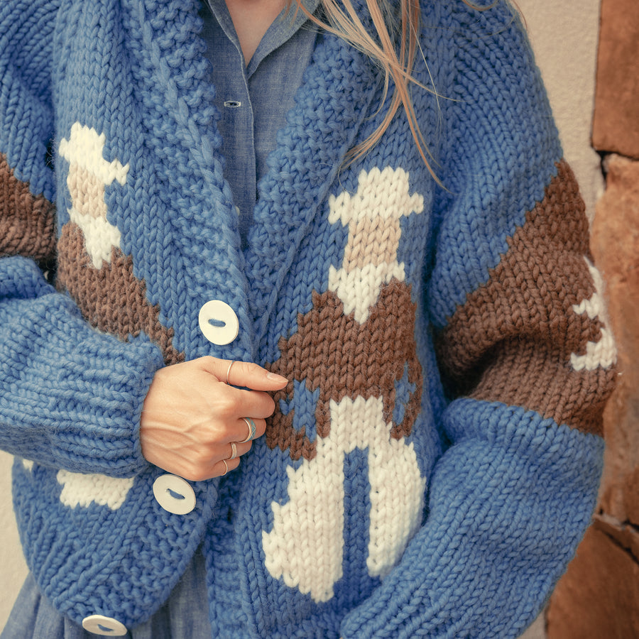 Cardigan- Handknit Cropped Cowboy Cardi (Denim)