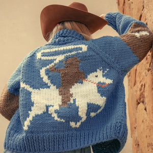 Cardigan- Handknit Cropped Cowboy Cardi (Denim)