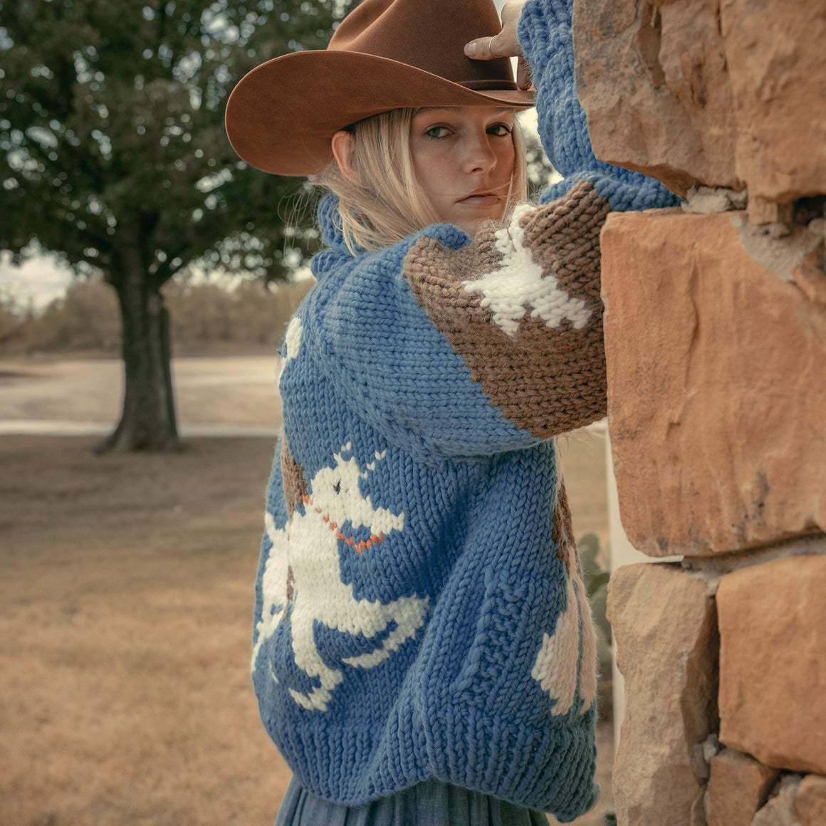 Cardigan- Handknit Cropped Cowboy Cardi (Denim)