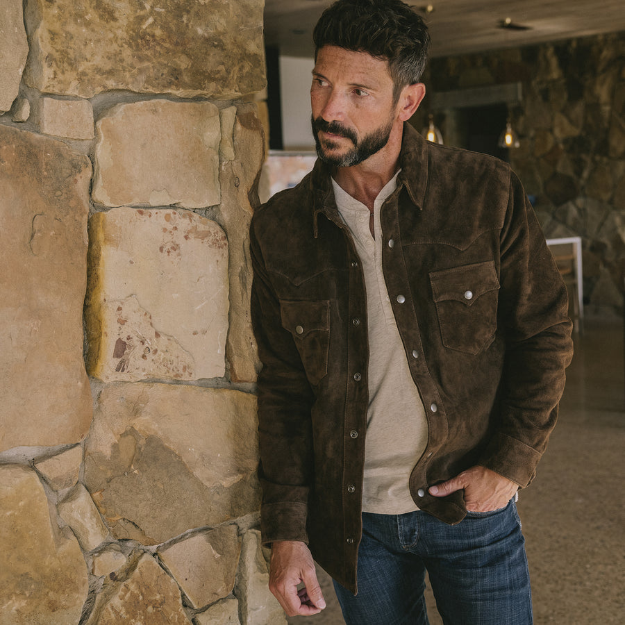 The Rancher- Suede Western Shirt Jacket (Espresso)