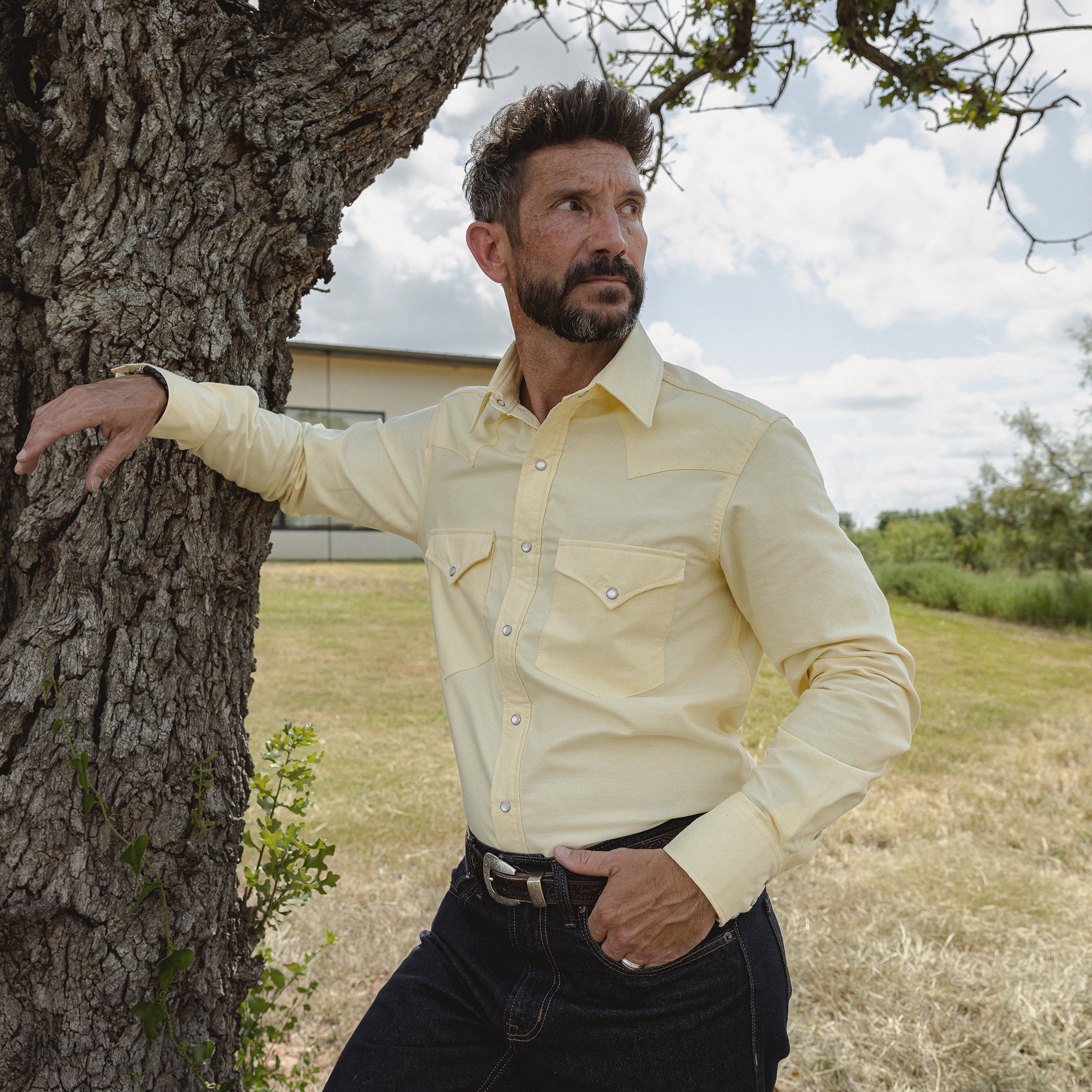 The Cattleman- Men's Yellow Oxford Western Shirt The Cattleman- Men's Yellow Oxford Western Shirt