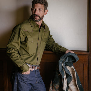 The Roper- Men's Olive Piped Western Shirt