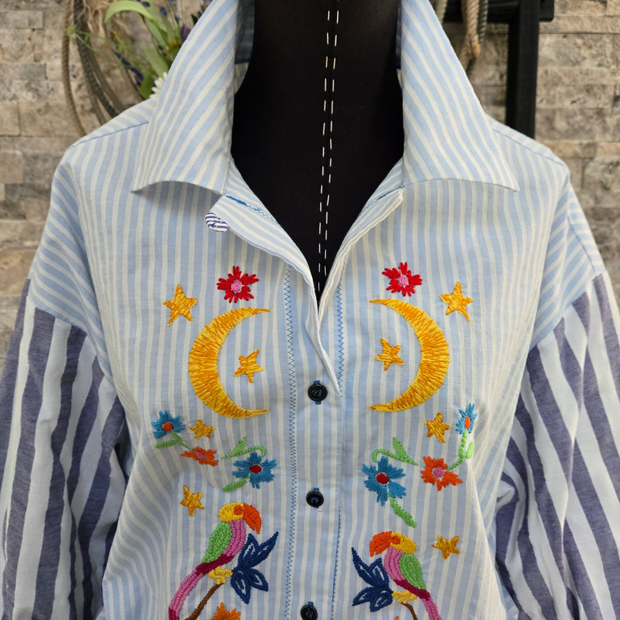 Blouse- Embroidered Gardenia (Blue Sky)