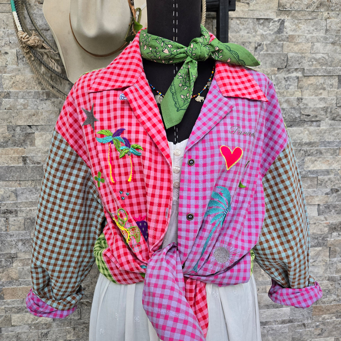 Blouse- Embroidered Vacation (Multi Check)