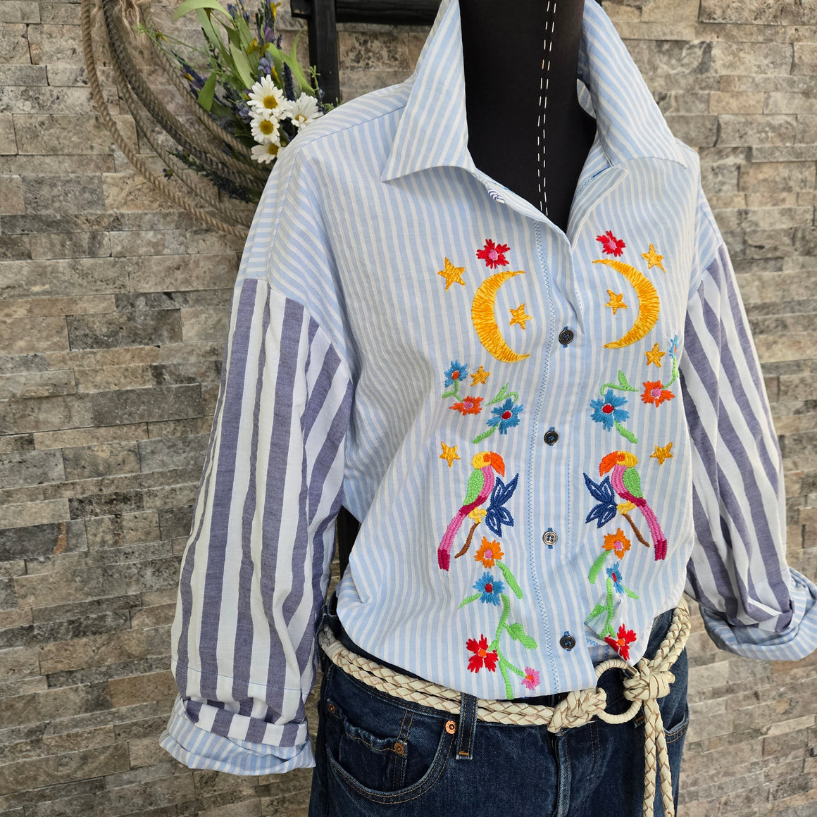 Blouse- Embroidered Gardenia (Blue Sky)