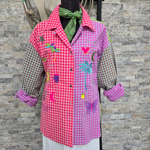 Blouse- Embroidered Vacation (Multi Check)