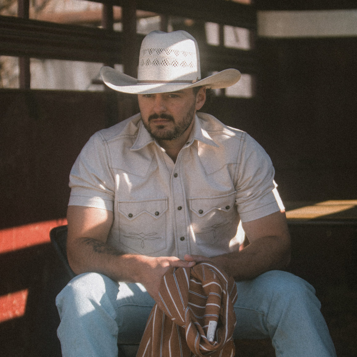 The Highwayman- Men's Short Sleeve Natural Selvedge Western Shirt