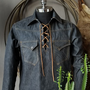 King Snake Pop-Over- Men's Black Selvedge Denim Shirt