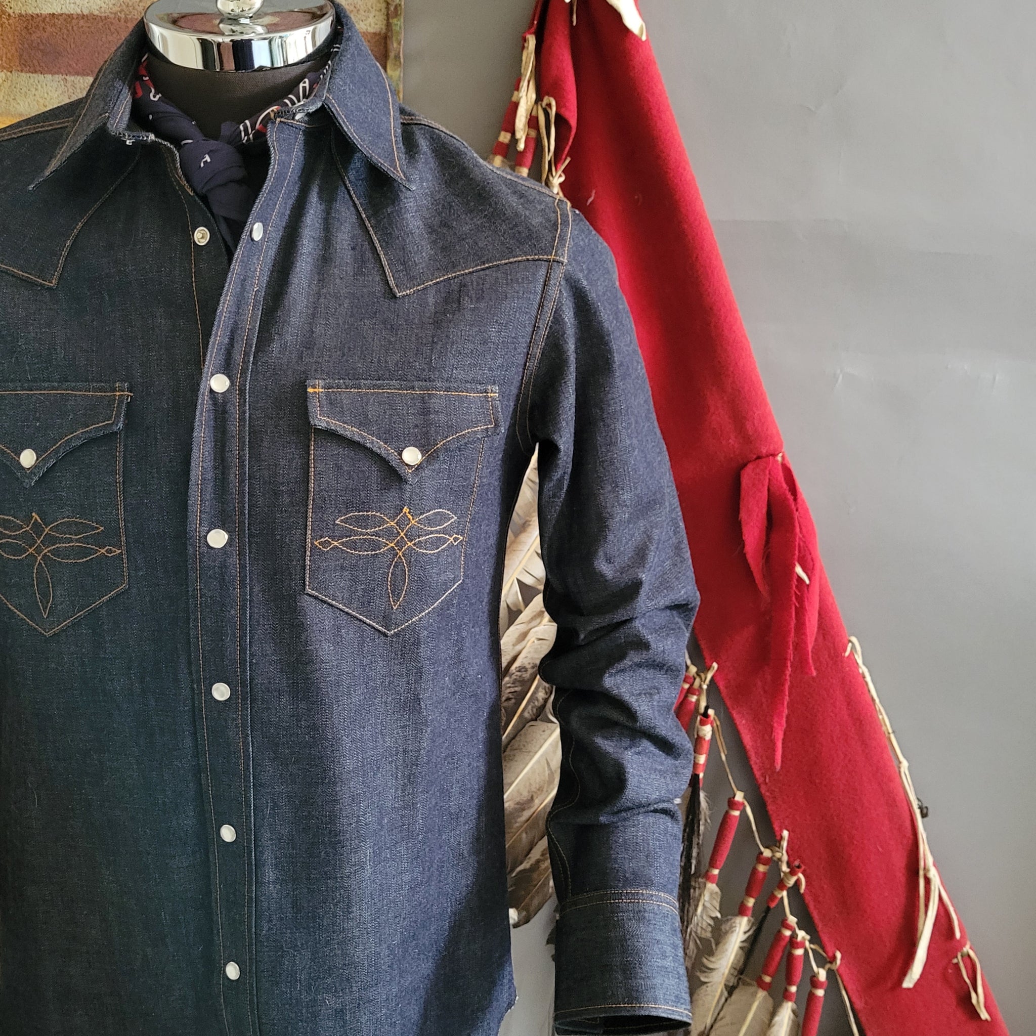 The Rambler- Men's Bootstitched Indigo Selvedge Denim Western Shirt