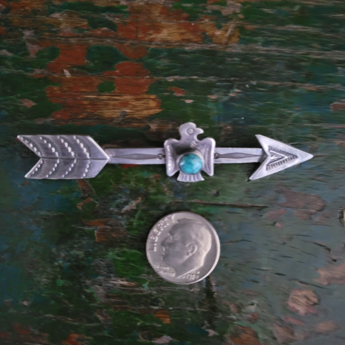 Pin- Long Silver Arrow with Thunderbird