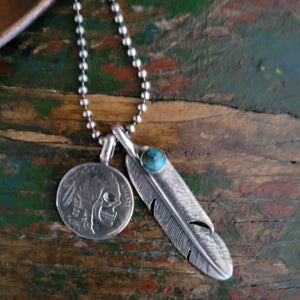 Pendant- Silver Crow Feather with Stone